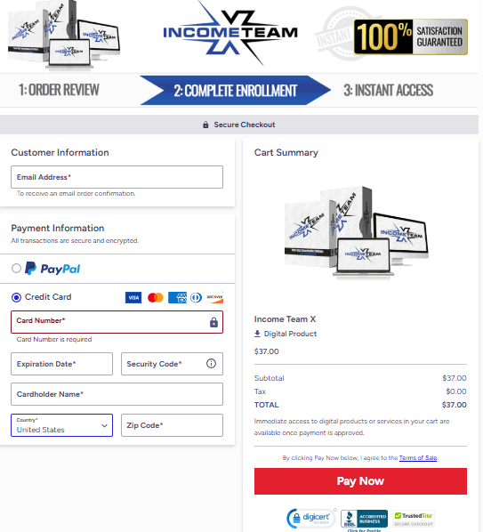 Income Team X_checkout_page